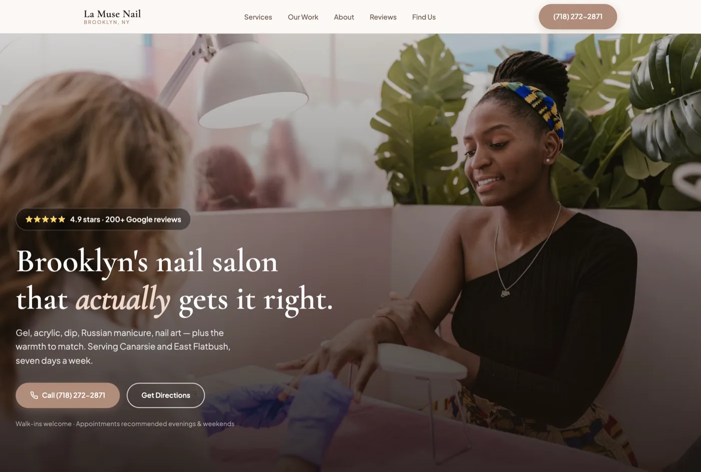 La Muse Nail salon website — hero section